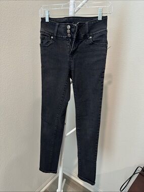 BAMBOO Black High-Rise Skinny Jeans with Triple Button
